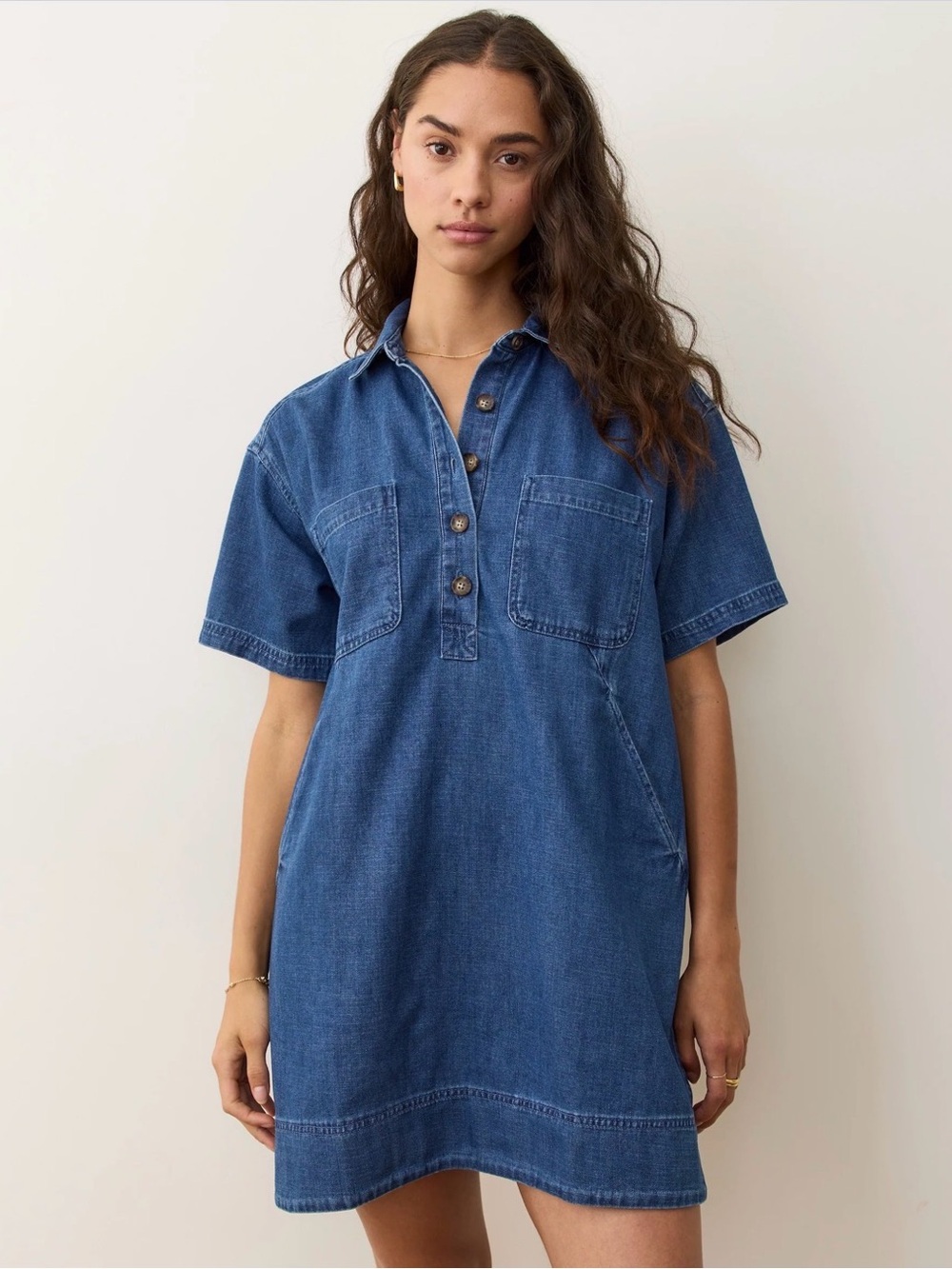 NEW Marine Layer Indigo Blue Liza Short-Sleeve Denim Mini Dress